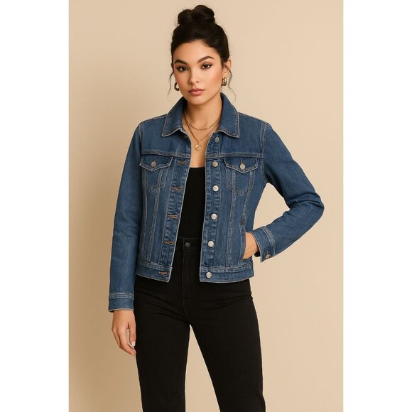 Dressbarn XL Fitted Denim Jean Jacket Womens Button Front Long Sleeve - Picture 1 of 10